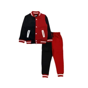 trenndy contrast penal base ball fleece jacket & trouser red & black