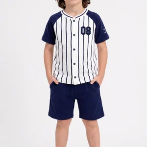 striped embroidered baseball set (white navy)