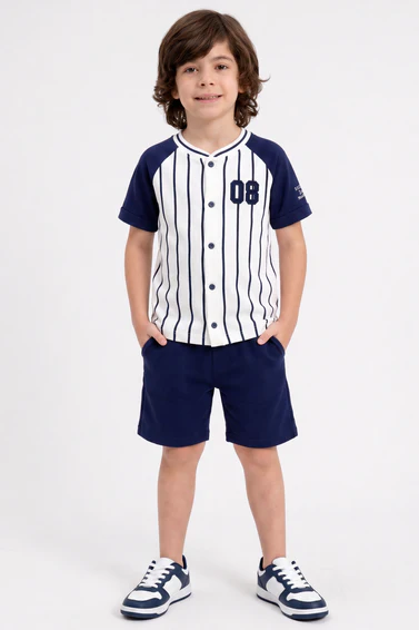 striped embroidered baseball set (white navy)