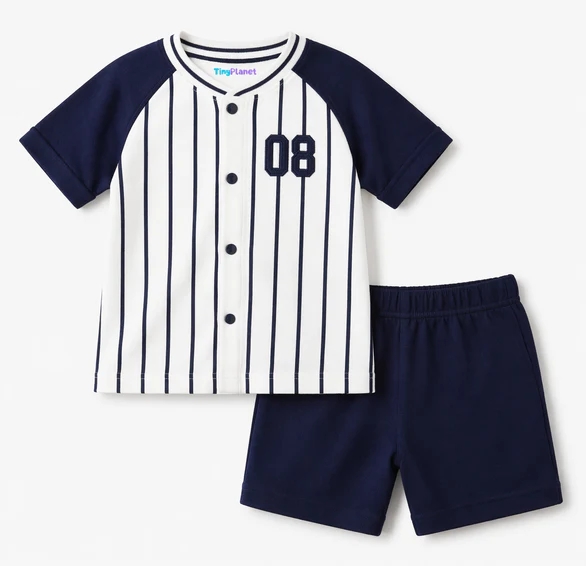 striped embroidered baseball set (white navy)