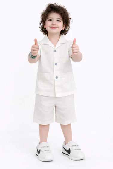 imported netted shirt stretch cotton short set