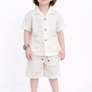 imported netted shirt stretch cotton short set