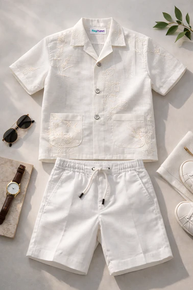 imported netted shirt stretch cotton short set