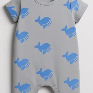 lil' whale themed cotton romper (soft grey)
