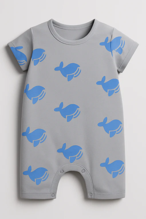 lil' whale themed cotton romper (soft grey)