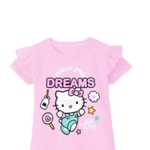 Follow Your Dream Frill Hall Sleeve T Shirt - Baby Pink