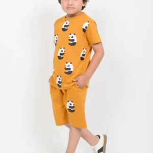 little panda adventure cotton short set (musturd)