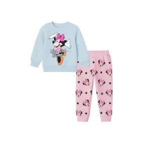 rise & shine minnie fleece tracksuit sky blu & baby pink