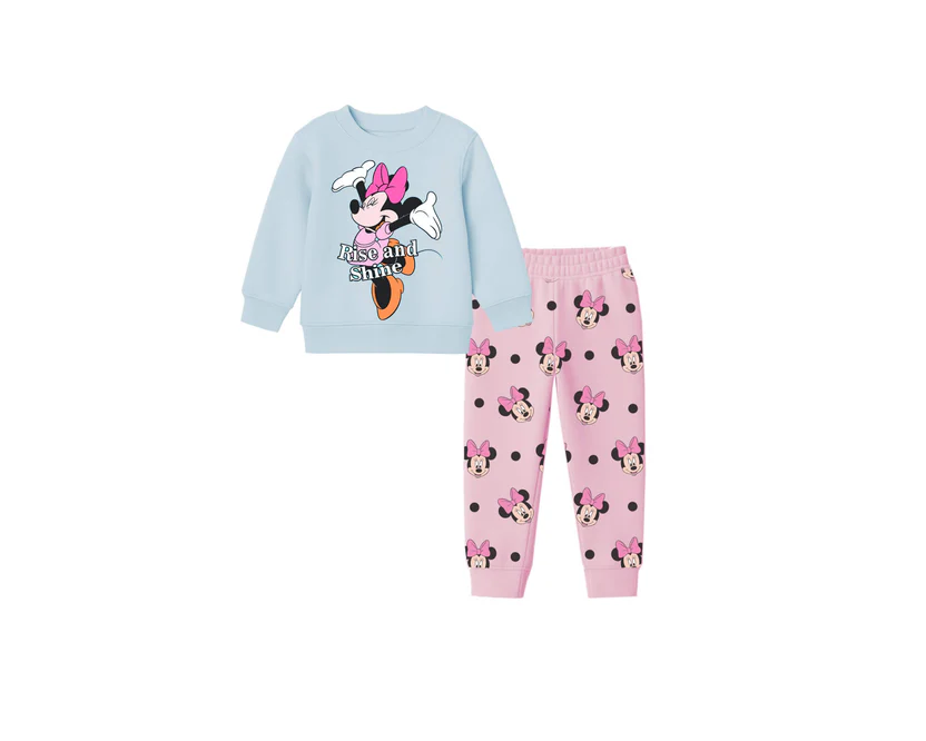 rise & shine minnie fleece tracksuit sky blu & baby pink