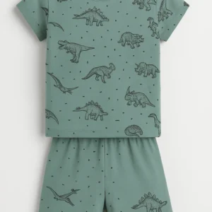 new born jurassic themed cotton short set (green)