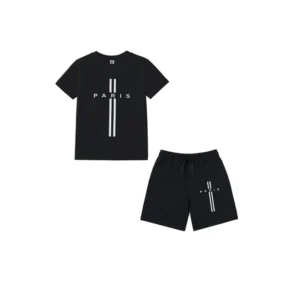 premium paris printed tee & short black
