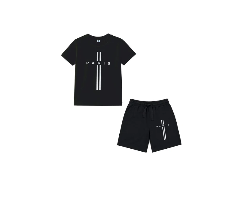 premium paris printed tee & short black