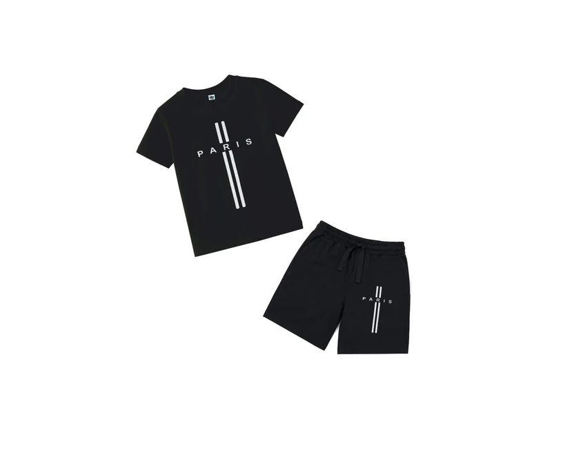 premium paris printed tee & short black