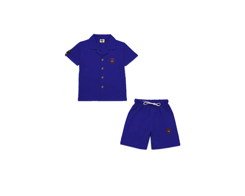 premium logo half sleeve tee & short royal blue