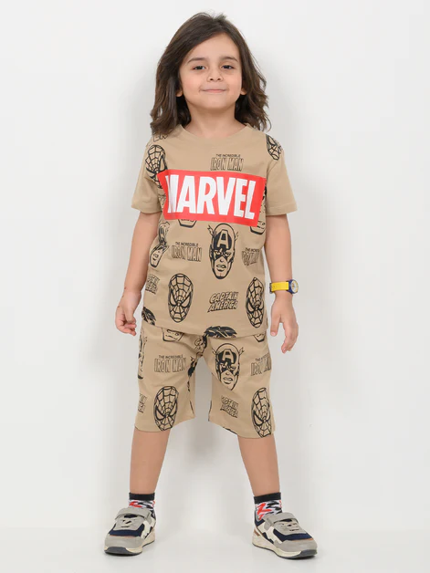 marvel multiverse cotton short set (beige)
