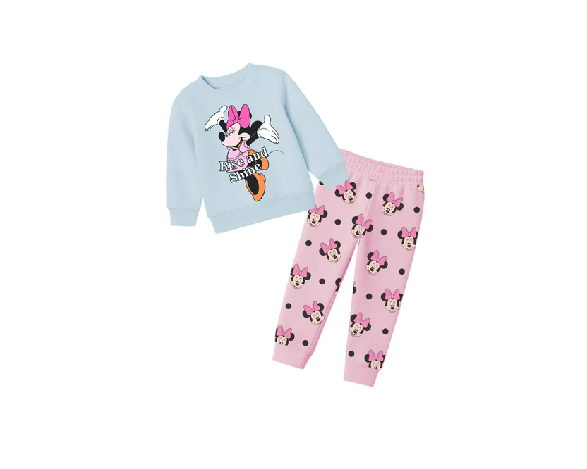 rise & shine minnie fleece tracksuit sky blu & baby pink