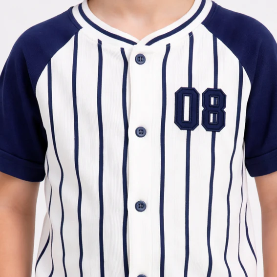 striped embroidered baseball set (white navy)