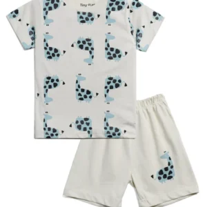 new born gentle giraffe cotton short set (vanilla mist)