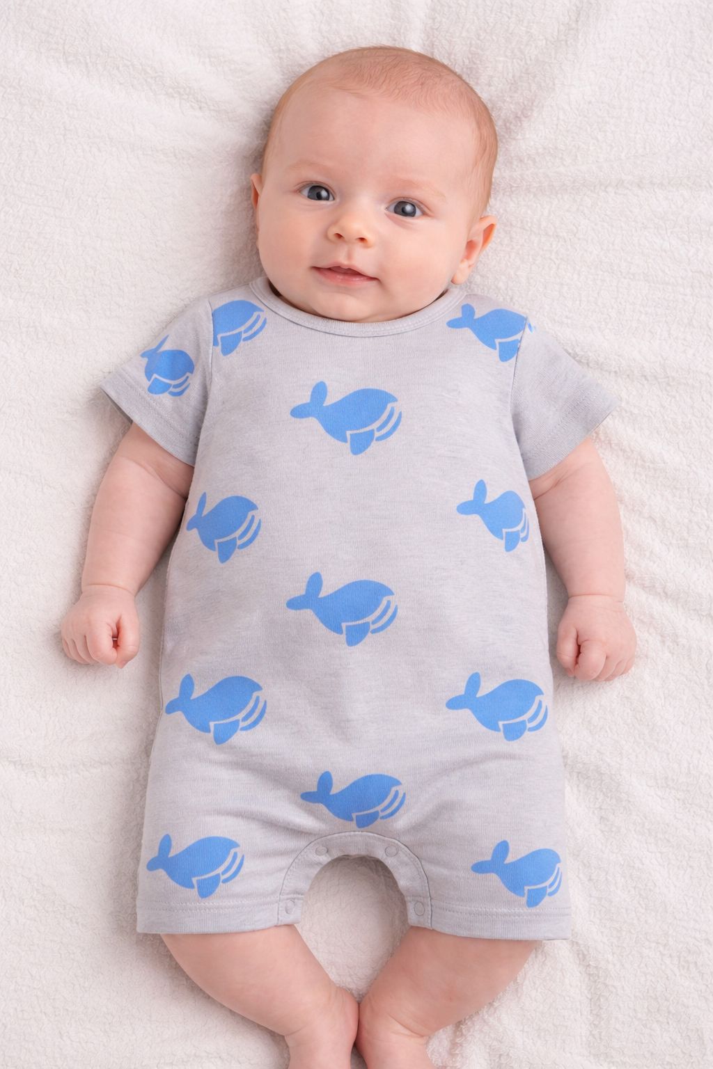 lil' whale themed cotton romper (soft grey)