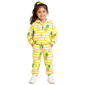 pineapples striper fleece hoodie tracksuit yellow white