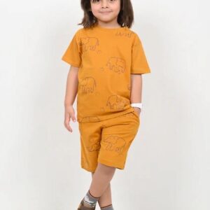 elephant themed cotton short set (mustard yellow)